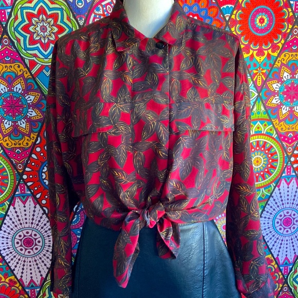 Leaf Print Button Down Shirt Sz 
